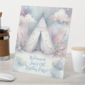 Girly Enchanted Teepee Sleepover Verjaardagsfeest Reclamebord Met Voetstuk (Insitu)