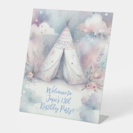 Girly Enchanted Teepee Sleepover Verjaardagsfeest Reclamebord Met Voetstuk