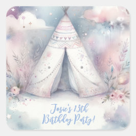Girly Enchanted Teepee Sleepover Verjaardagsfeest Vierkante Sticker