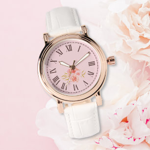 Girly Esthetische Roze Rose Bloemen Horloge
