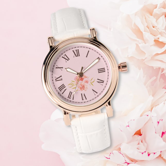 Girly Esthetische Roze Rose Bloemen Horloge (Creator heeft geüpload)