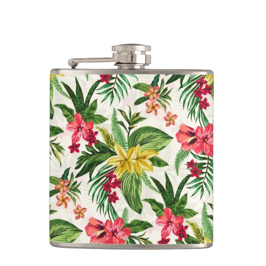 Girly Exotische Kleurrijke Bloemen Heupfles (Voorkant)