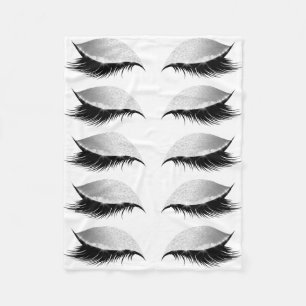 Girly Eyelashes Glitter Black en White Fleece Deken