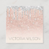 Girly Fading Pink Dusty Roos Silver Glitter Drip Vierkante Visitekaartje (Voorkant)