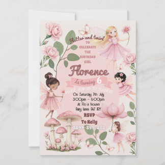Girly fairy birthday party invitation  kaart