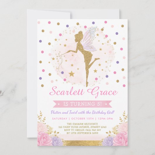 Girly Fairy Blush Pink Floral Birthday Kaart (Voorkant)