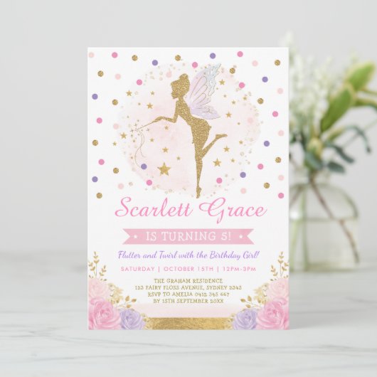 Girly Fairy Blush Pink Floral Birthday Kaart (Staand voorkant)