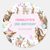 Girly Farm Animals Confetti Ballon Verjaardag Ronde Sticker (Voorkant)