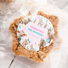 Girly Farm Animals Confetti Ballon Verjaardag Ronde Sticker