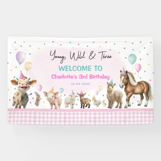 Girly Farm Dieren | Young Wild en drie jaar Spandoek (Horizontaal)