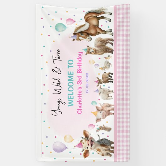 Girly Farm Dieren | Young Wild en drie jaar Spandoek (Verticaal)