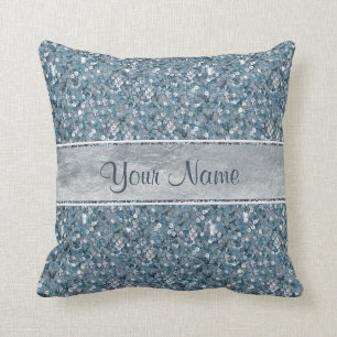 Girly Faux Blue Sequins Silver Foil Glitter Kussen