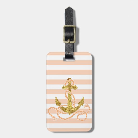 Girly Faux Glitter Anchor Bagagelabel (Voorkant verticaal)