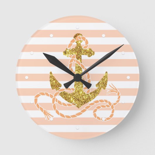 Girly Faux Glitter Anchor Ronde Klok (Voorkant)