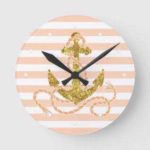 Girly Faux Glitter Anchor Ronde Klok