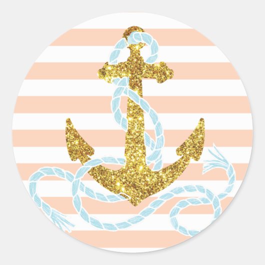 Girly Faux Glitter Anker Ronde Sticker (Voorkant)
