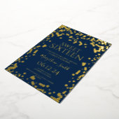 Girly Faux Gold Foil Confetti Sweet 16 Navy Folie Uitnodiging (Gedraaid)