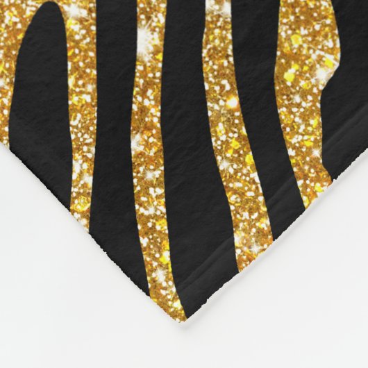 Girly Faux Gold Glitter Black Zebra Pattern Cute Fleece Deken (Hoek)