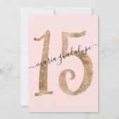 Girly Faux Gold Glitter Blush Pink Quinceañera Kaart (Achterkant)