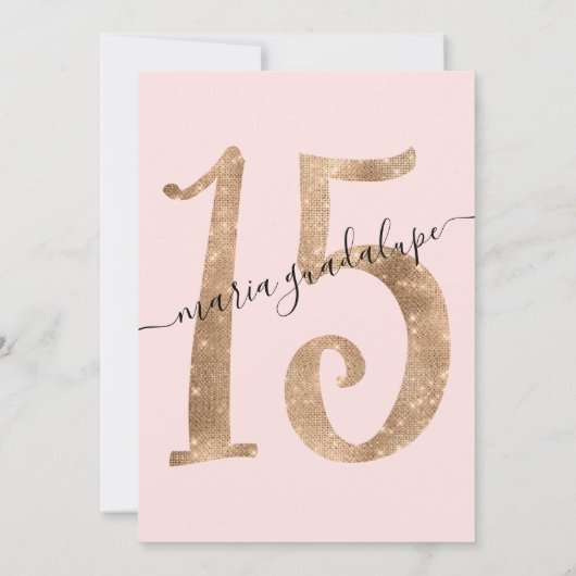 Girly Faux Gold Glitter Blush Pink Quinceañera Kaart (Achterkant)