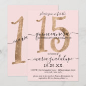 Girly Faux Gold Glitter Blush Pink Quinceañera Kaart (Voorkant / Achterkant)