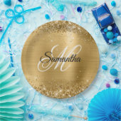 Girly Faux Gold Glittery Folie Monogram Papieren Bordje (Feest)