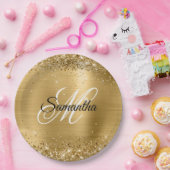 Girly Faux Gold Glittery Folie Monogram Papieren Bordje (Feest)