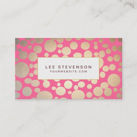 Girly Faux Gold Leaf Circles Roze Visitekaartje (Voorkant)