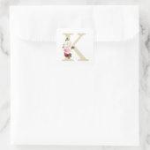 Girly Faux Goud Glitter Bloemen Letter K Monogram Vierkante Sticker (Tas)