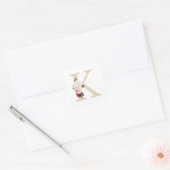 Girly Faux Goud Glitter Bloemen Letter K Monogram Vierkante Sticker (Envelop)