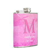 Girly Faux Leer Roze Monogram Naam Heupfles (Rechts)