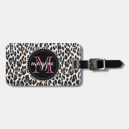 Girly Faux Leopard Print Monogram patroon Bagagelabel
