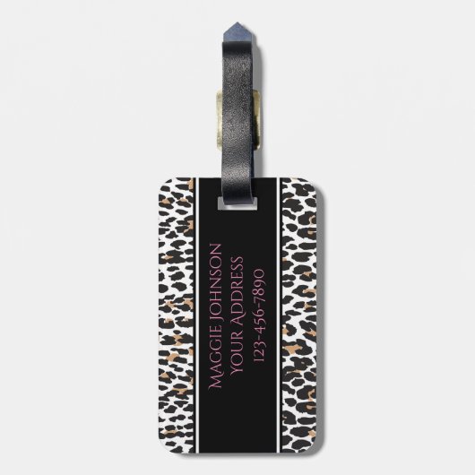 Girly Faux Leopard Print Monogram patroon Bagagelabel (Achterkant verticaal)
