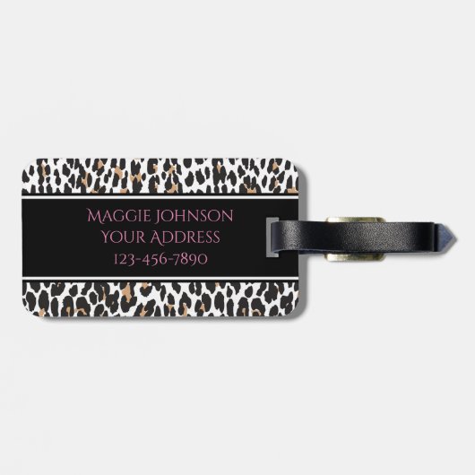 Girly Faux Leopard Print Monogram patroon Bagagelabel (Achterkant horizontaal)