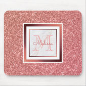 Girly Faux Roos Gold Glitter Monogram Naam Muismat (Voorkant)