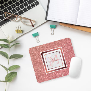 Girly Faux Roos Gold Glitter Monogram Naam Muismat