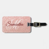 Girly Faux Roos Gold Glitter Monogrammed Bagagelabel (Voorkant horizontaal)