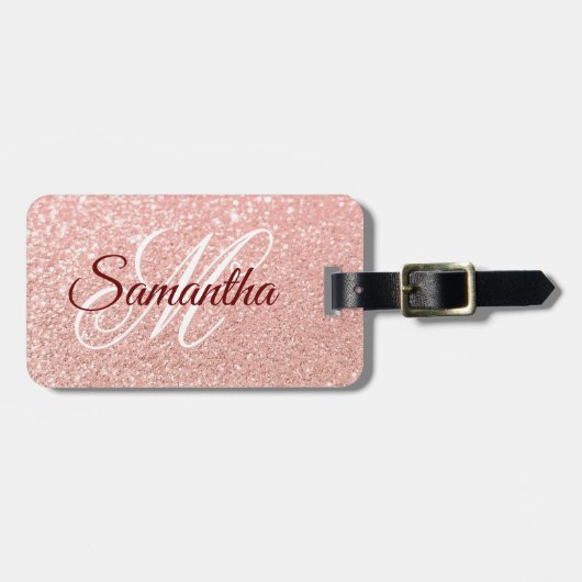 Girly Faux Roos Gold Glitter Monogrammed Bagagelabel (Voorkant horizontaal)