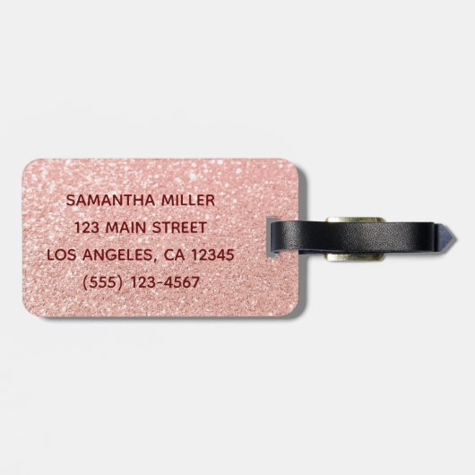 Girly Faux Roos Gold Glitter Monogrammed Bagagelabel (Achterkant horizontaal)