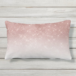 Girly Faux Roos Gold Sequin Glitter White Ombre Buitenkussen