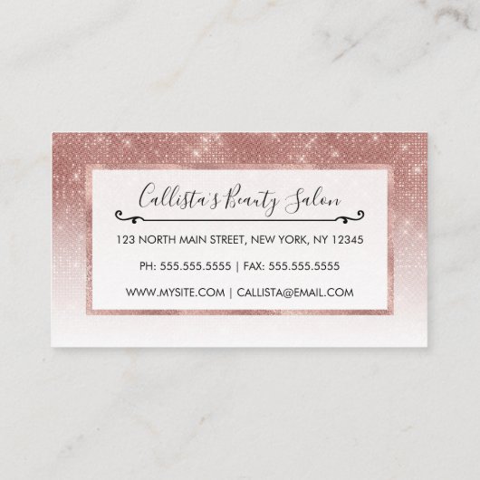 Girly Faux Roos Gold Sequin Glitter White Ombre Klantenkaartje (Achterkant)