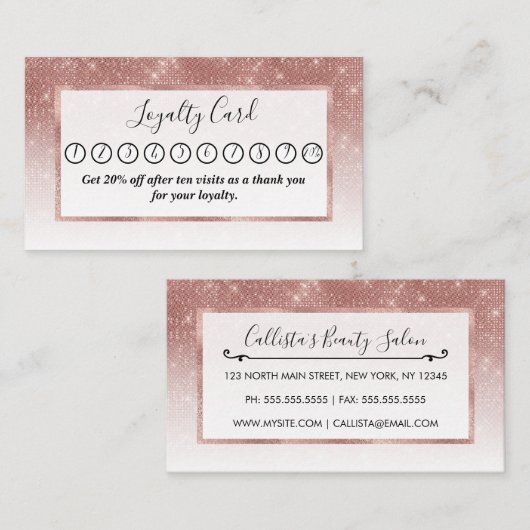 Girly Faux Roos Gold Sequin Glitter White Ombre Klantenkaartje (Voorkant / Achterkant)