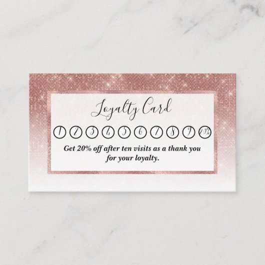 Girly Faux Roos Gold Sequin Glitter White Ombre Klantenkaartje (Voorkant)