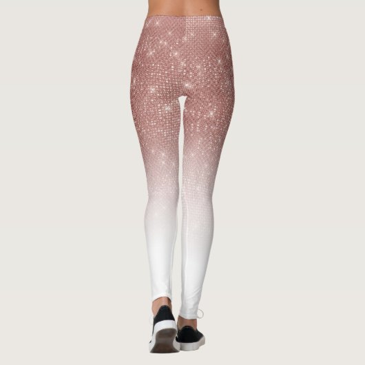 Girly Faux Roos Gold Sequin Glitter White Ombre Leggings (Achterkant)