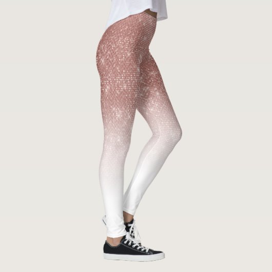 Girly Faux Roos Gold Sequin Glitter White Ombre Leggings (Rechts)