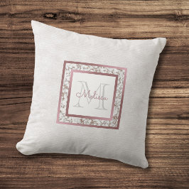 Girly Faux White Leather Marble Roos Gold Monogram Kussen