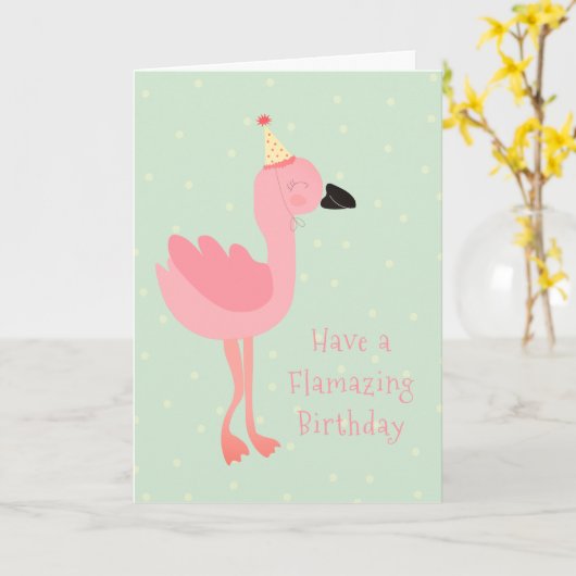 Girly Flamazing Birthday Flamingo Waterverf Roze Kaart (Gele Bloem)