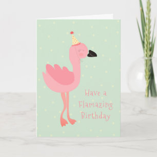 Girly Flamazing Birthday Flamingo Waterverf Roze Kaart