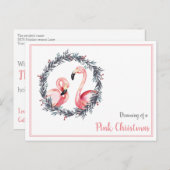 Girly Flamingo droomt van een roze kerst Briefkaart (Voorkant / Achterkant)