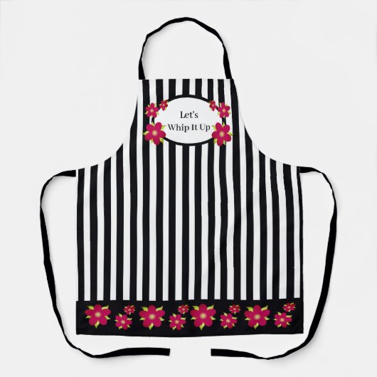 Girly Floral AccentBlack en White Stripe Schort (Voorkant)